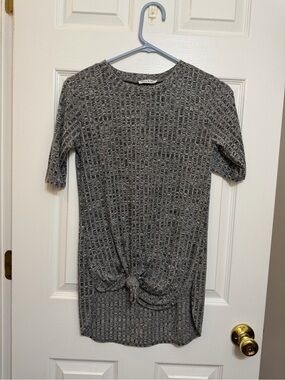 Grey Knit Tie-Front Tunic